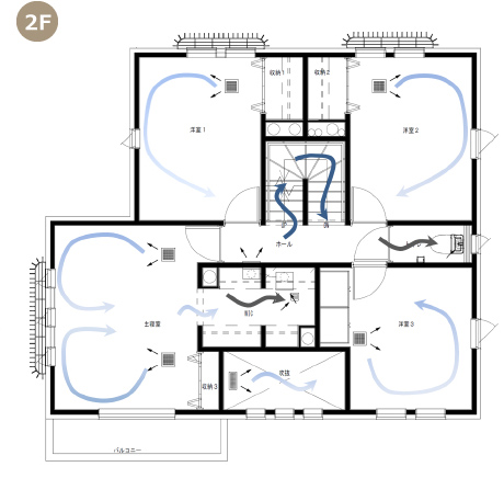 全館空調,お客様の声,間取図,1F,2F