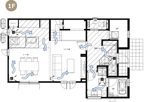 全館空調,お客様の声,間取図,1F