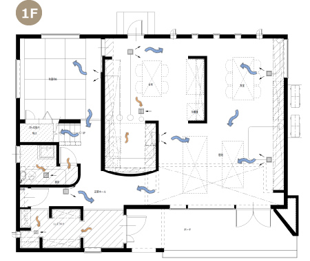 全館空調,お客様の声,間取図,1F