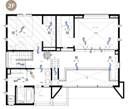 全館空調,お客様の声,間取図,2F